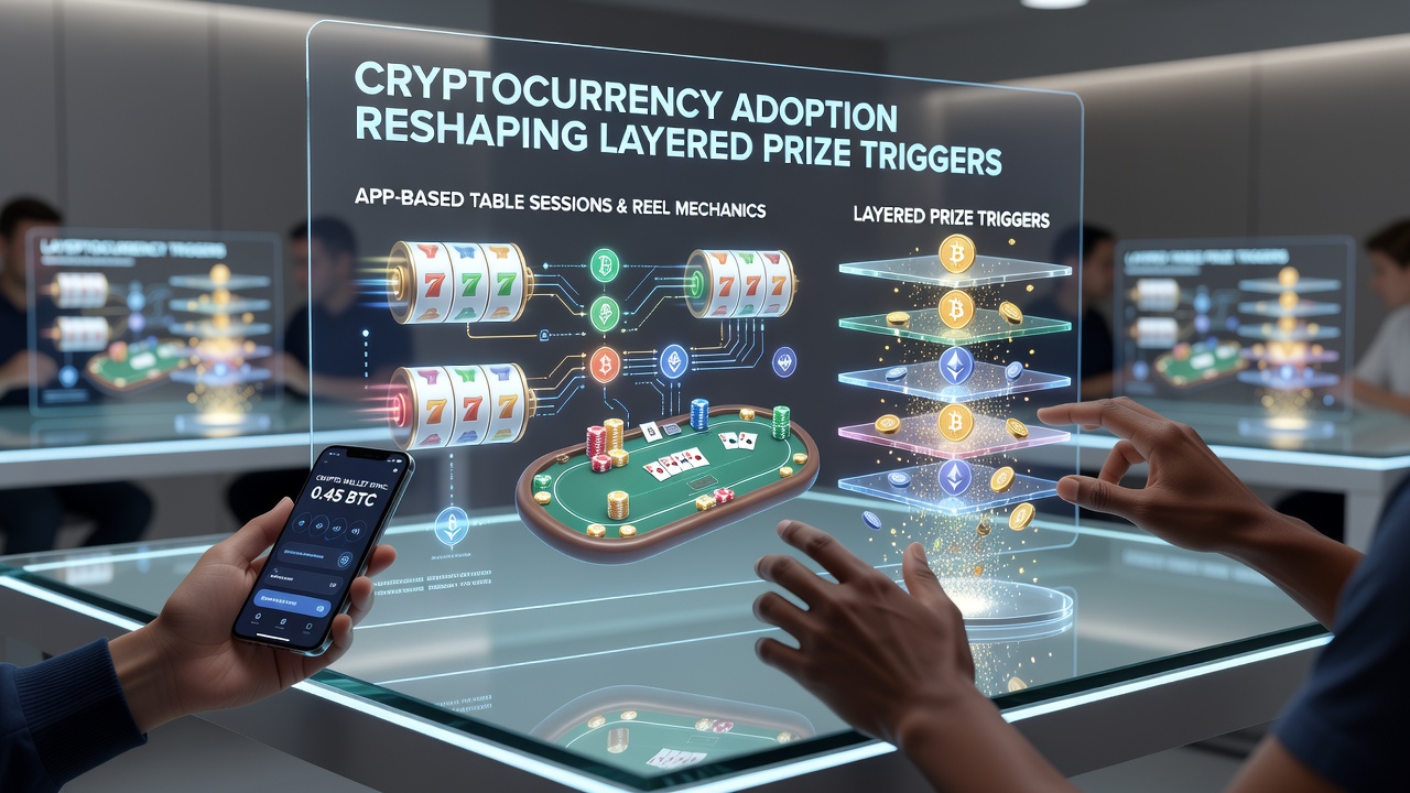 Darstellung von geschichteten Belohnungssystemen in mobilen Casino-Apps mit Kryptowährungs-Integration und Reel-Animationen